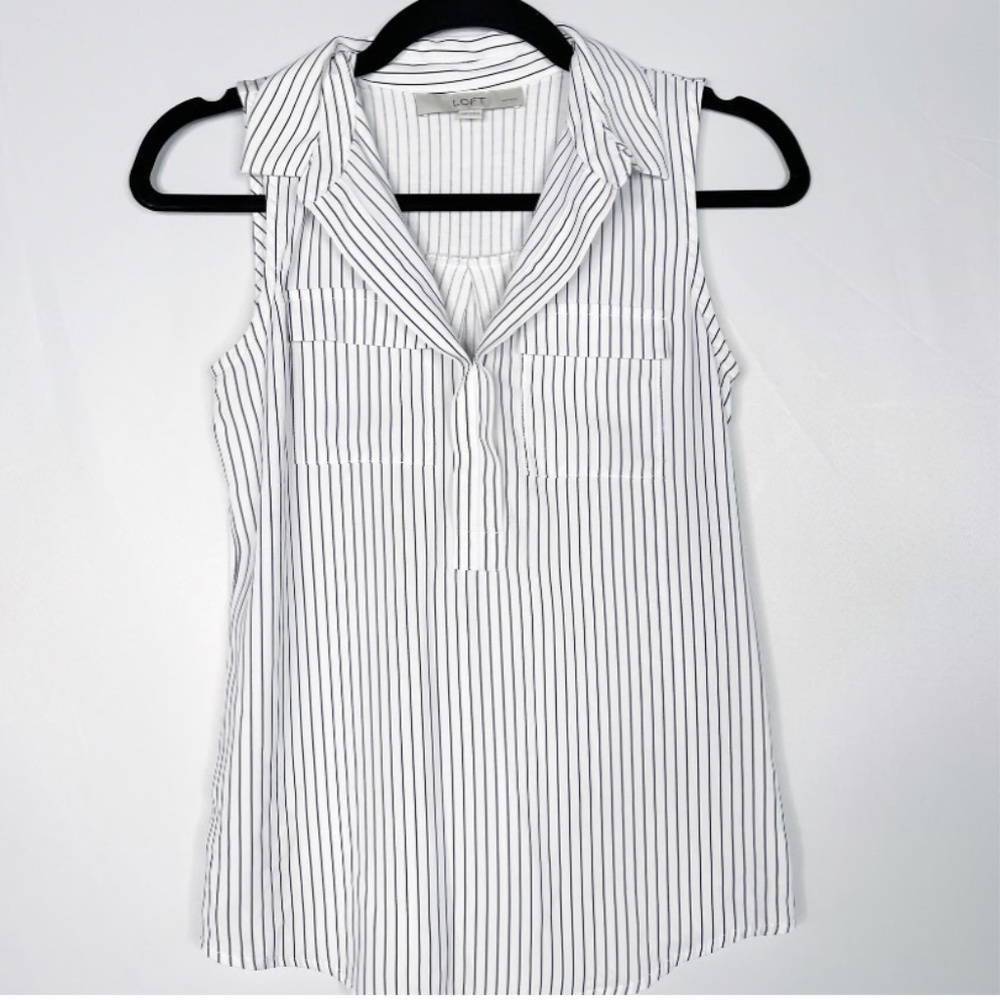 Striped Button Front Sleeveless Blouse